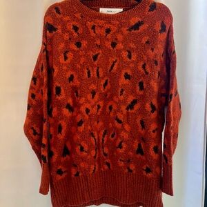 ZARA KNIT Leopard Animal Print Soft Fuzzy Sweater Dress Rust Orange Black Size S